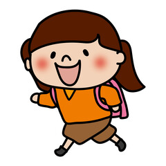 ランドセルを背負って走る子供（女の子2）
