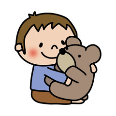 大きなクマのぬいぐるみを抱いている子供（男の子）