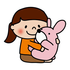 大きなウサギのぬいぐるみを抱いている子供（女の子）