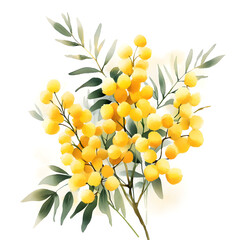 Obraz premium Clipart nature flower, Watercolor illustration of a mimosa flowers on a white background.[Q-0001]