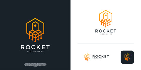 Fototapeta premium Geometric rocket tech logo design inspiration.