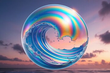 Vibrant 3D Iridescent Wave Bubble Dynamic Illustration