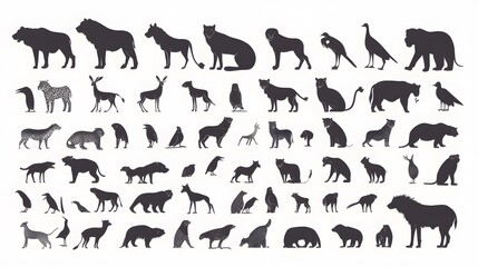 Fototapeta premium A Collection of Black and White Animal Silhouettes