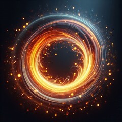 Obraz premium Abstract fractal burst background with glowing fire circle patterns and dynamic energy waves in a dark space, creating a vibrant and colorful illustration suitable for wallpaper or digital art