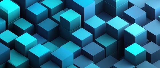 Obraz premium Background using isometric cubes stacked in a repetitive pattern, with alternating shades of blue and teal to create a sense of depth. 