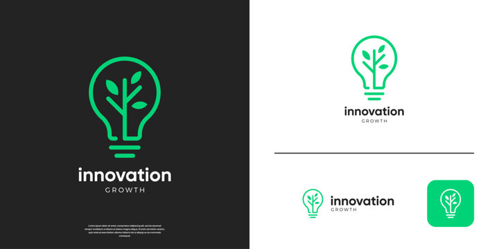 Growth logo design template. Simple tree symbol and light bulb logo vector.