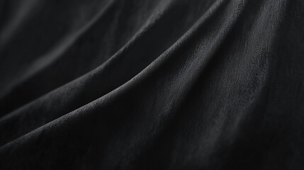 Fototapeta premium Black Wool Fabric Texture. Elegant black satin silk with waves, abstract background.