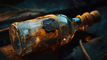 Fototapeta premium A pirate bottle, filled with a mysterious liquid, with a cork and wax seal.
