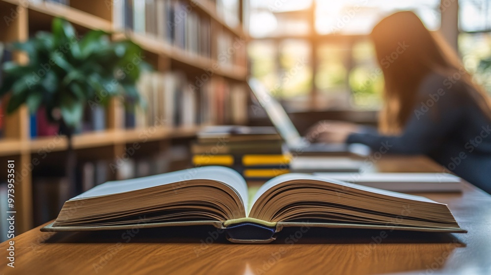 Poster mature adult studying in a home office setting surrounded by books and notebooks they are focused on