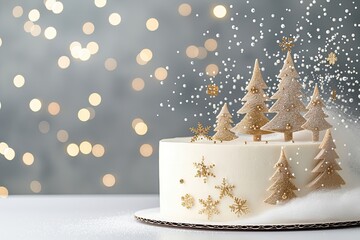 Christmas Treats. Sugar decoration in the shape of a Christmas tree on a cake. Handmade cookies, cupcakes, confection standing on the table. Christmas and New Year. Copy space. banner