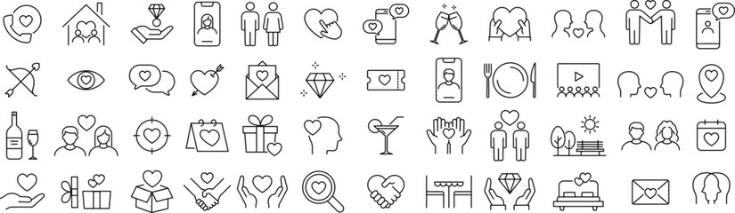 ベクターでモノクロの恋人の線画アイコンセット