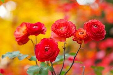 Obraz premium Red Roses in a Field of Yellow and Red