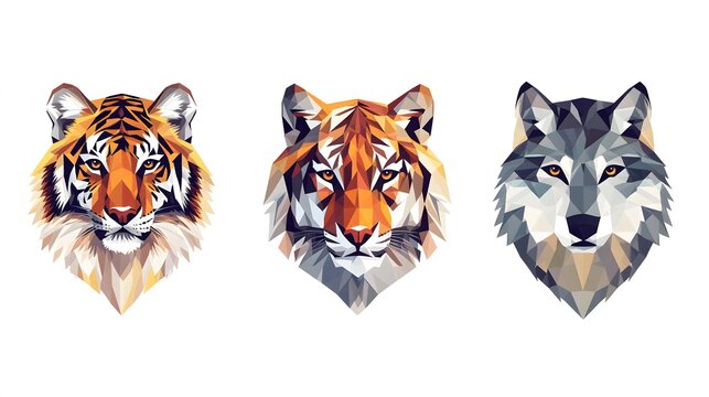 Low-poly geometric tiger and wolf faces