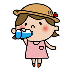 水分補給する子供（女の子）