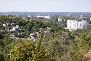 Fototapeta premium View from the hill of the city of Kaniv in the Cherkasy region. Panorama of the city of Kaniv.