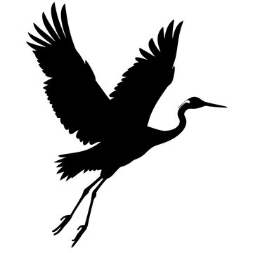 recommend clip art: Silhouette of flying crane vector black bird illustration on white background