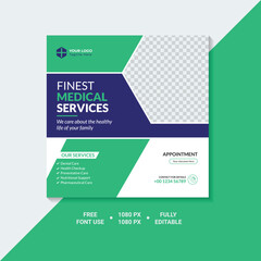 Medical social media post template design, healthcare social media banner vector template.

