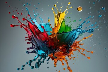 Fototapeta premium Vibrant Liquid Animation with Colorful Splashes and Floating Droplets