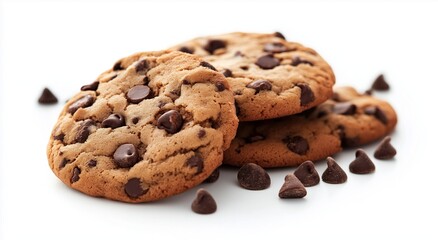 Chocolate chip cookies on a white background 