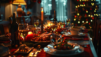 Vibrant Holiday Dinner Table Setup for Christmas, Colorful set up