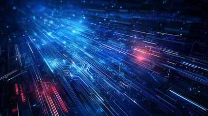 Abstract digital artwork of dynamic blue particles with glowing elements 