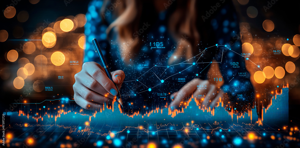 Aufkleber Financial data analysis with candlestick charts and graphs. Ai generative.