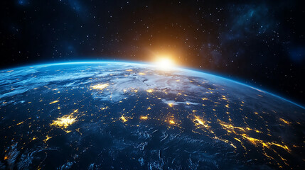 Obraz premium This image depicts the breathtaking view of the sunrise over Sunrise over planet Earth