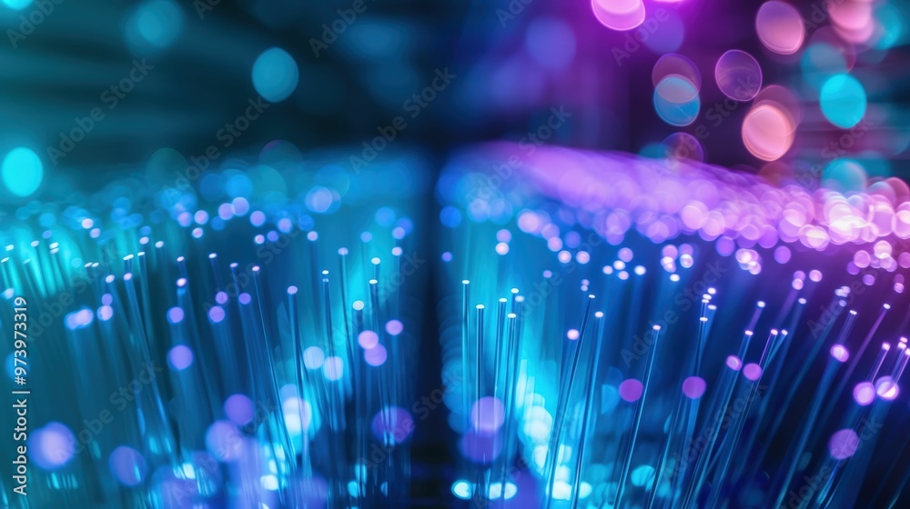 Canvas Prints luminous data streams: a mesmerizing close-up of fiber optic cables aglow with vibrant blue and pink