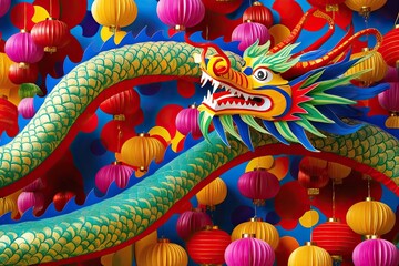 Vibrant Chinese Dragon Illustration for New Year Celebration Background