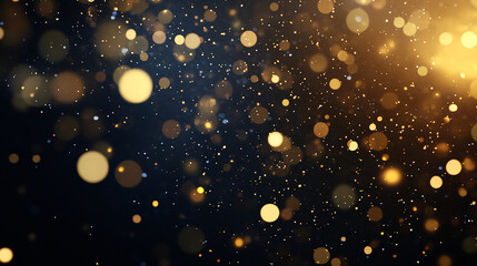 Fototapeta premium Abstract festive dark background with gold glitter and bokeh. New year, birthday, event