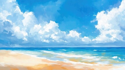 Obraz premium Seascape of a tropical beach with a vast expanse of sky and sea, perfect for capturing the beauty of nature and tranquility