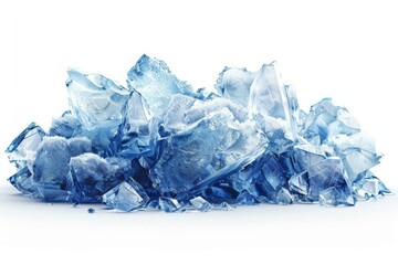 Fototapeta premium High-resolution pile of light blue ice crystals with transparent background and white space in the middle, front view, PNG format.