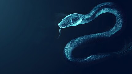 Fototapeta premium Glowing Blue Snake Coiled on Dark Background