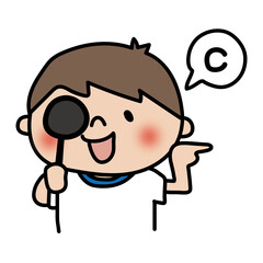 学校の健康診断で視力検査をする子供（男の子）