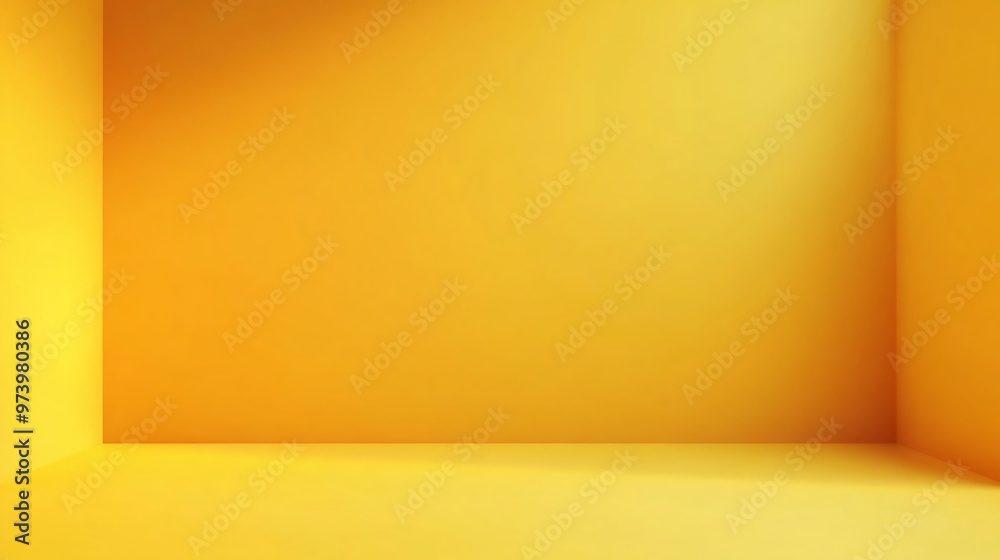 Wall mural empty yellow room with platform displaying minimal background
