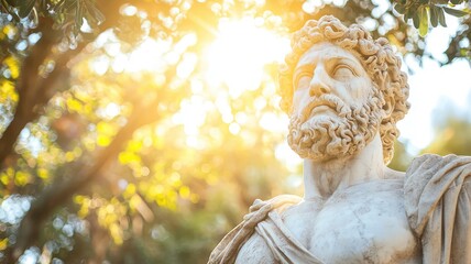 Obraz premium A majestic statue adorned with intricate details, basking in warm sunlight amidst lush greenery, evoking feelings of history and beauty.