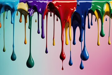 Naklejka premium Vibrant Acrylic Paint Drips with Dynamic Liquid Drops and Splash Effects
