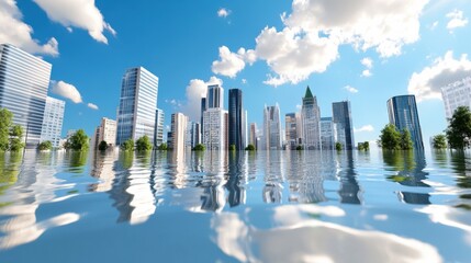 Stunning Mirrored Cityscape Reflecting on Calm Water Surface