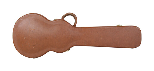 Musical instrument - Front view old close brown electric guitar hard case isolated
