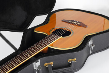 Musical instrument - Fragment Vintage electric acoustic guitar in hard case