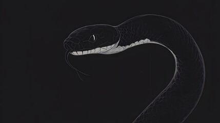 A White Line Drawing of a Snake's Head and Neck on a Black Background