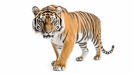 Obraz premium Majestic Bengal Tiger in Dense Jungle Captured with Sony Alpha A7 III for Clarity and Detail on White Background