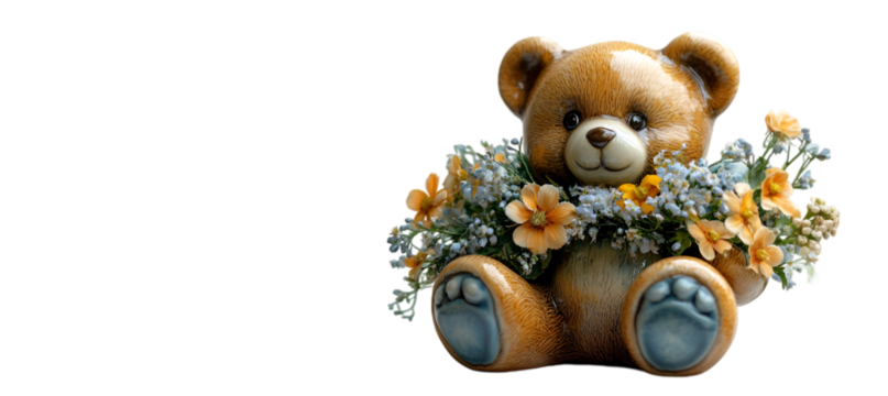 a teddy bear holding flowers.  - Powered by Adobe