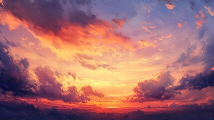 A vast sky turning darker before dusk, with a few scattered clouds reflecting the last remnants of sunlight, casting warm orange tones.