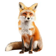 Obraz premium Majestic Red Fox Sitting Gracefully with Fluffy Tail and Alert Expression on Background