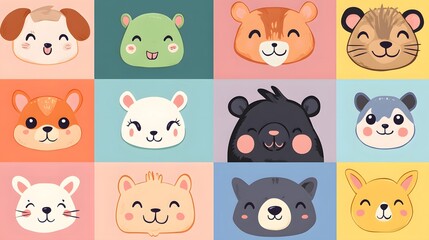 A Collection of Cute Animal Faces with Smiling Expressions