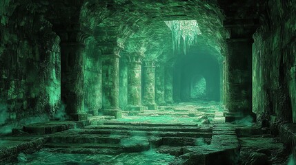 Fototapeta premium Pixelated Underground Dungeon with Vibrant Blend Mode Effect and Copy Space