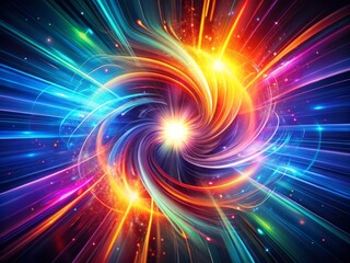 Fototapeta premium A stylized digital logo rapidly zooms in, radiating bright light and energy, with swirling shapes and vibrant colors