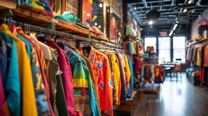 A boutique luxury resale shop with elegant displays of vintage designer clothing, accessories, and high-end fashion items in pristine condition