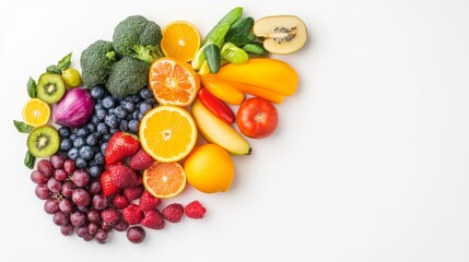 Fresh Fruits & Veggies on White, Colorful Natural Display
